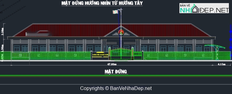 Bản vẽ cad thiết kế trường tiểu học khối 5 phòng học và công trình phụ trợ 12.1x47m trường tiểu học