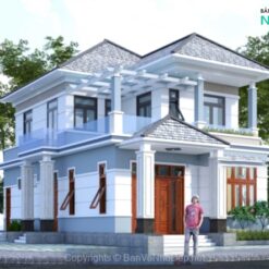 Bản vẽ chi tiết biệt thự 2 tầng hiện đại mái nhật 8x13.5m