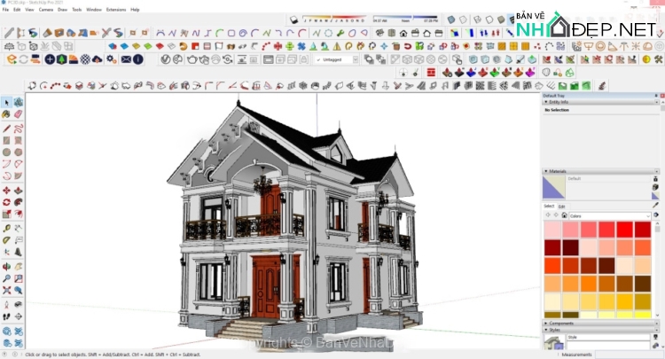 Bản vẽ chi tiết Biệt thự 2 tầng hiện đại mái thái 9x15m