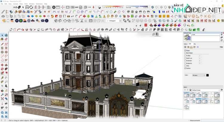 Bản vẽ chi tiết Biệt thự 3 tầng tân cổ điển 11.8×15.5m
