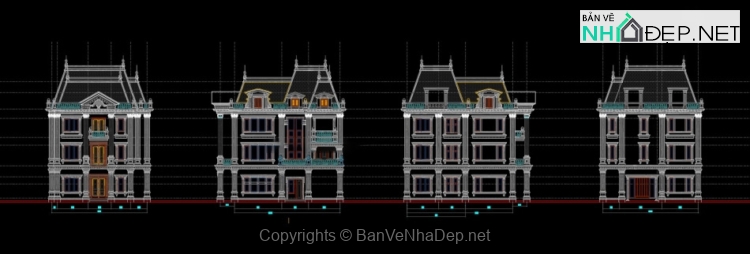 Bản vẽ chi tiết Biệt thự 3 tầng tân cổ điển 11.8×15.5m
