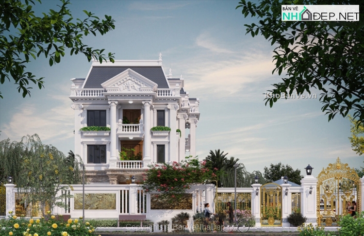 Bản vẽ chi tiết Biệt thự 3 tầng tân cổ điển 11.8×15.5m