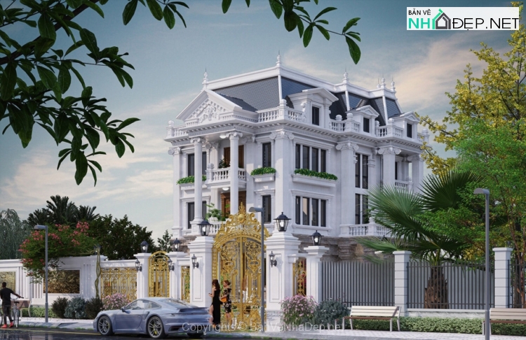 Bản vẽ chi tiết Biệt thự 3 tầng tân cổ điển 11.8×15.5m