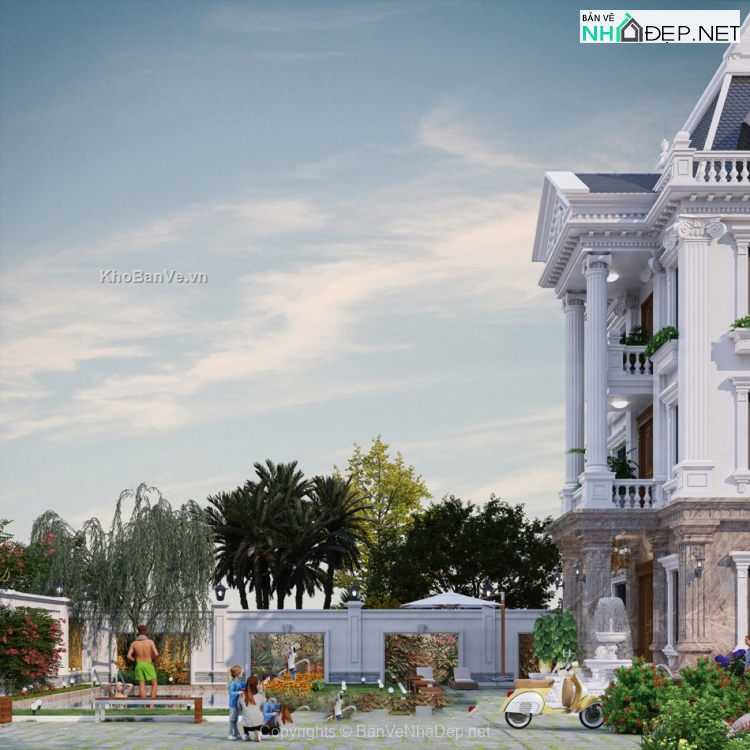 Bản vẽ chi tiết Biệt thự 3 tầng tân cổ điển 11.8×15.5m