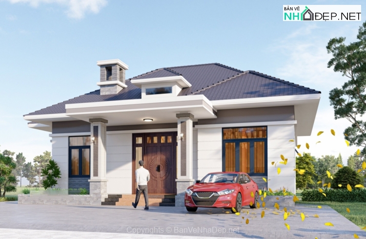 Bản vẽ chi tiết biệt thự hiện đại 1 tầng mái nhật 14x10m