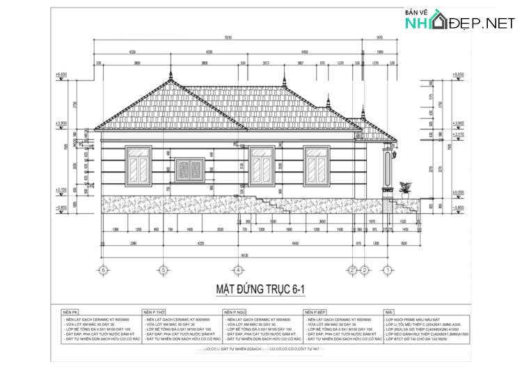 Bản vẽ chi tiết biệt thự hiện đại tầng mái nhật 8.3×16.3m