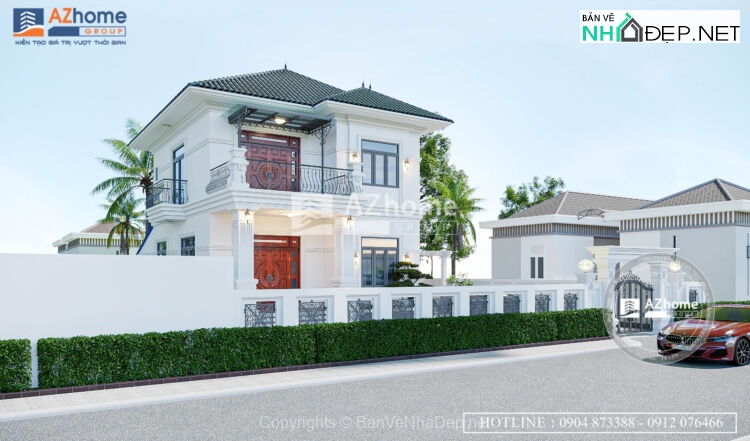 Bản vẽ chi tiết mẫu biệt thự 2 tầng mái nhật hiện đại,kt 10.5×15.4m