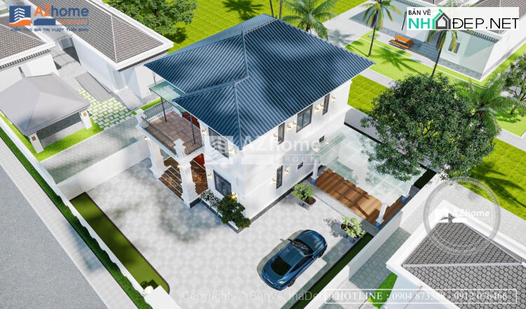 Bản vẽ chi tiết mẫu biệt thự 2 tầng mái nhật hiện đại,kt 10.5×15.4m