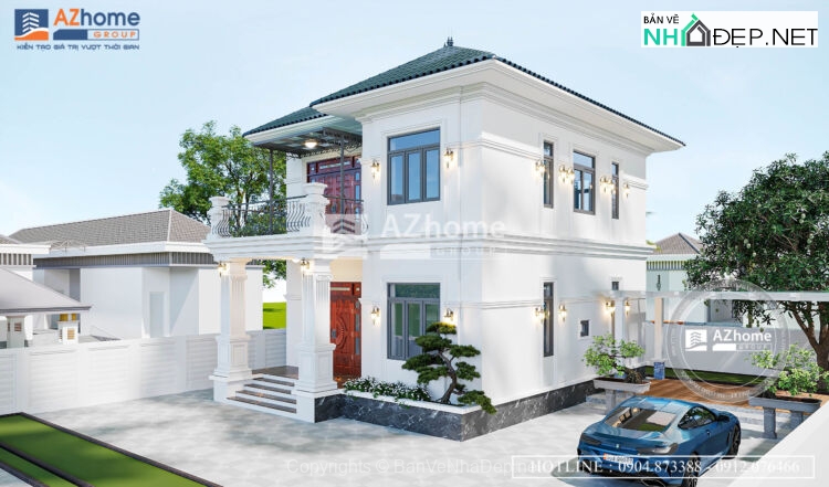 Bản vẽ chi tiết mẫu biệt thự 2 tầng mái nhật hiện đại,kt 10.5×15.4m