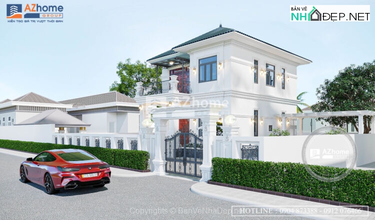 Bản vẽ chi tiết mẫu biệt thự 2 tầng mái nhật hiện đại,kt 10.5×15.4m