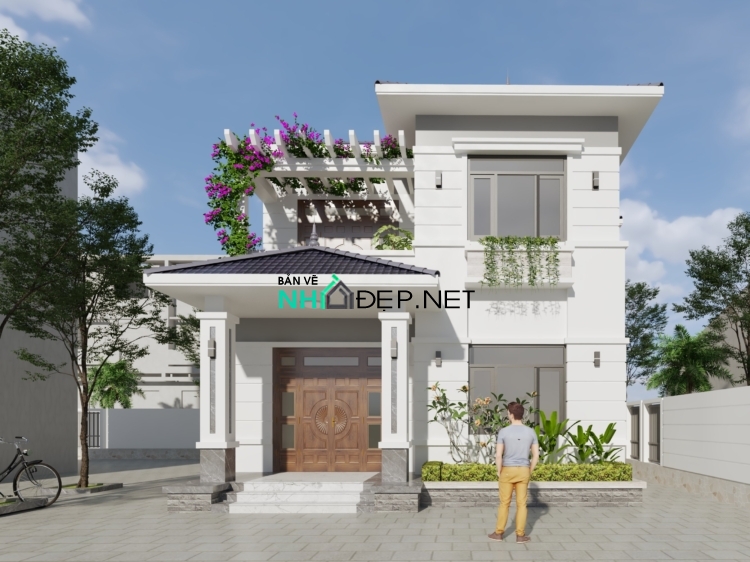 Bản vẽ Full nhà mái Nhật 2 tầng kích thước 8.09x10m