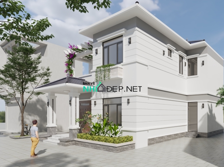 Bản vẽ Full nhà mái Nhật 2 tầng kích thước 8.09x10m