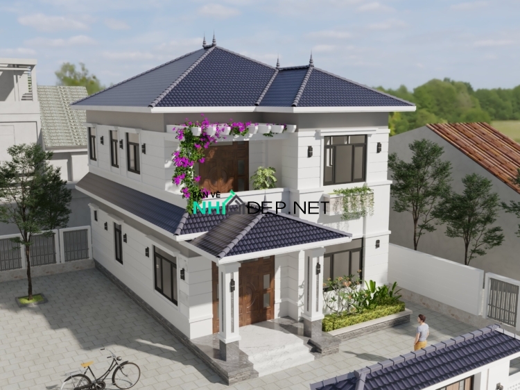 Bản vẽ Full nhà mái Nhật 2 tầng kích thước 8.09x10m