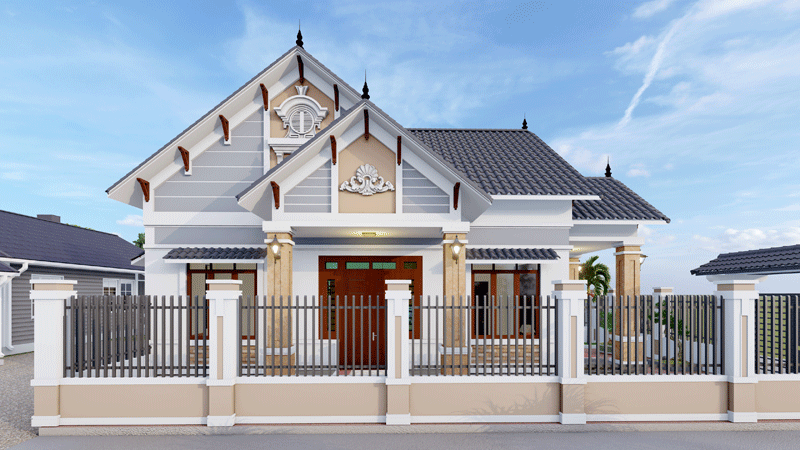 Bản vẽ Hồ sơ kiến trúc nhà mái thái 1 tầng 13.6×11