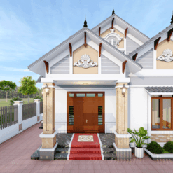 Bản vẽ Hồ sơ kiến trúc nhà mái thái 1 tầng 13.6×11