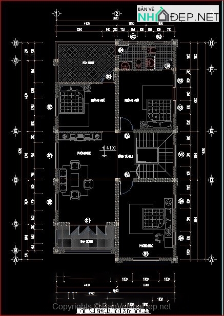 Bản vẽ kiến trúc thiết kế biệt thự vườn KT 8x15m miến phí