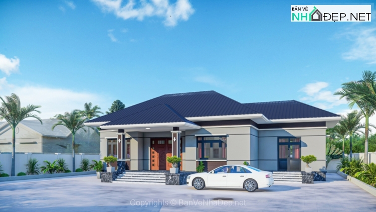 Bản vẽ mẫu biệt thự 1 tầng 18x10m đẹp