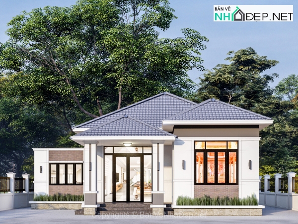 Bản vẽ nhà mái Nhật 1 tầng nông thôn 2024,kt 13.9×11.7m