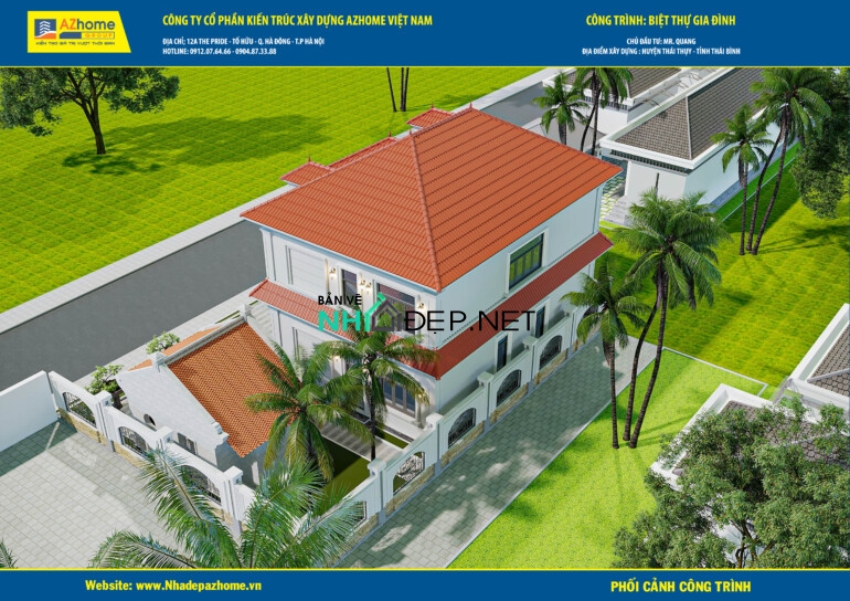 Bản vẽ nhà mái Nhật 2 tầng 12.2×10.1