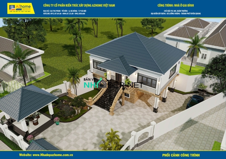 Bản vẽ nhà vườn 2 tầng mái 13×9.1 mái nhật