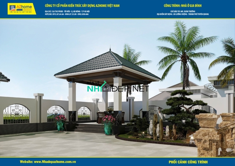 Bản vẽ nhà vườn 2 tầng mái 13×9.1 mái nhật