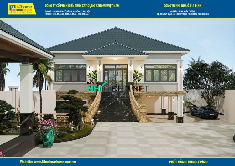 Bản vẽ nhà vườn 2 tầng mái 13×9.1 mái nhật