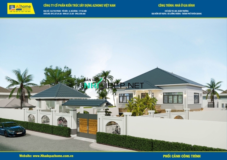 Bản vẽ nhà vườn 2 tầng mái 13×9.1 mái nhật