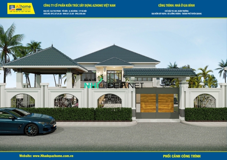 Bản vẽ nhà vườn 2 tầng mái 13×9.1 mái nhật