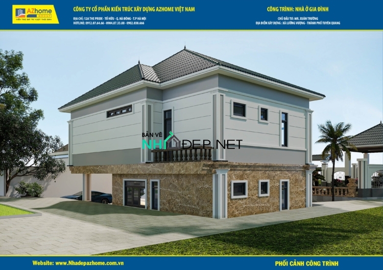 Bản vẽ nhà vườn 2 tầng mái 13×9.1 mái nhật