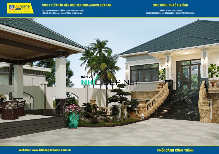 Bản vẽ nhà vườn 2 tầng mái 13×9.1 mái nhật