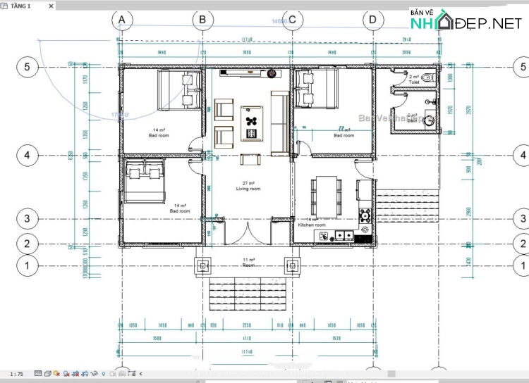 Bản vẽ Cad – Nhà Mái Thái 1 tầng 8×17 xu hướng 2024 - Ảnh 3