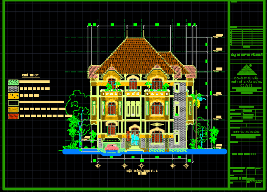 Bản vẽ thiết kế Biệt thự 13×8.6m x 3 tầng – có tầng hầm