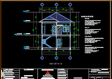 Bản vẽ thiết kế Biệt thự 2 tầng mái Nhật KT 8x20m