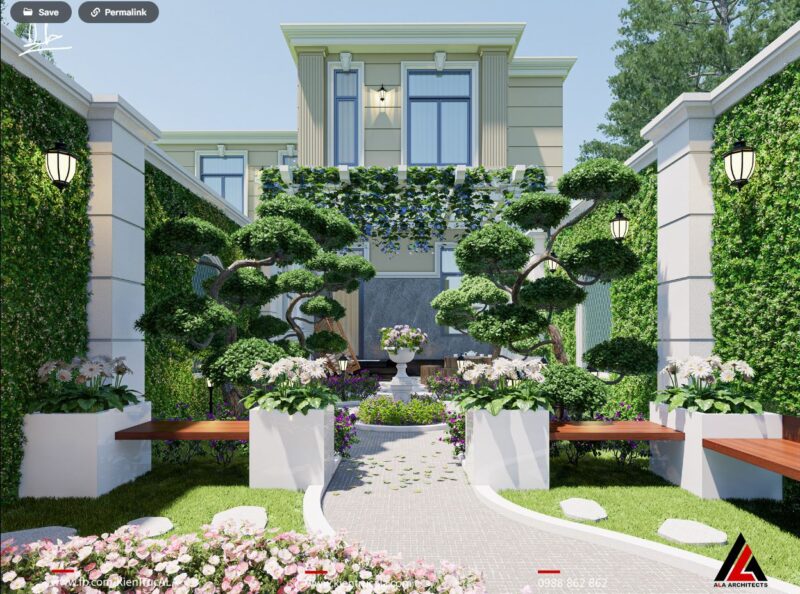 Bản vẽ thiết kế biệt thự sân vườn đẹp – File sketchup