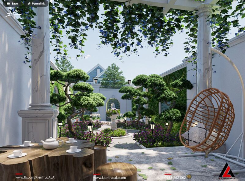 Bản vẽ thiết kế biệt thự sân vườn đẹp – File sketchup