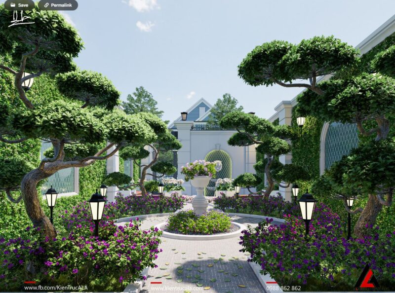 Bản vẽ thiết kế biệt thự sân vườn đẹp – File sketchup