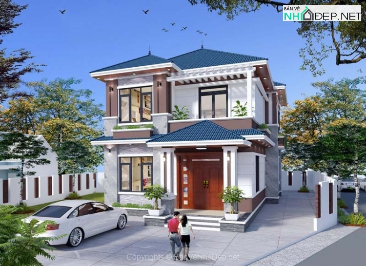 Bản vẽ thiết kế nhà 2 tầng mái Nhật 8x15m