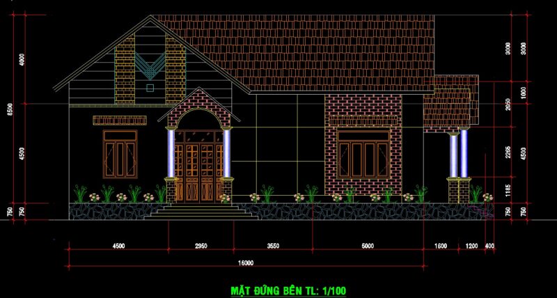 Bản vẽ thiết kế nhà cấp 4 kiểu Pháp 10x18m