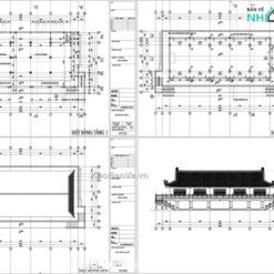 Bản vẽ thiết kế nhà cổ 2 tầng giảng đường thiền viện 19.5x41m