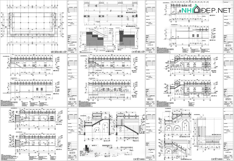 Bản vẽ thiết kế nhà cổ 2 tầng giảng đường thiền viện 19.5x41m