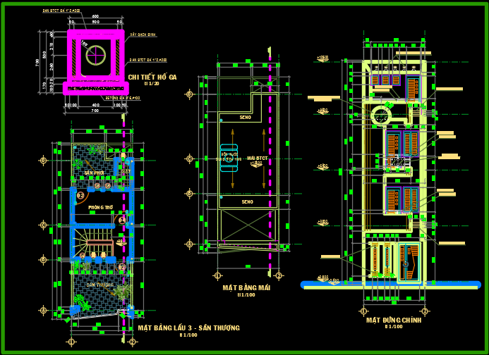 Bản vẽ thiết kế nhà phố 2,8x13m