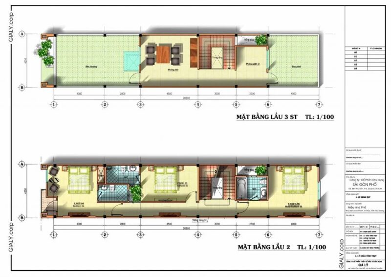 Bản vẽ thiết kế nhà phố 4x21m