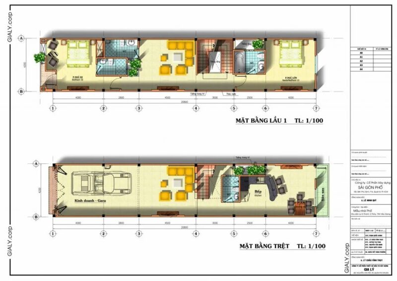 Bản vẽ thiết kế nhà phố 4x21m