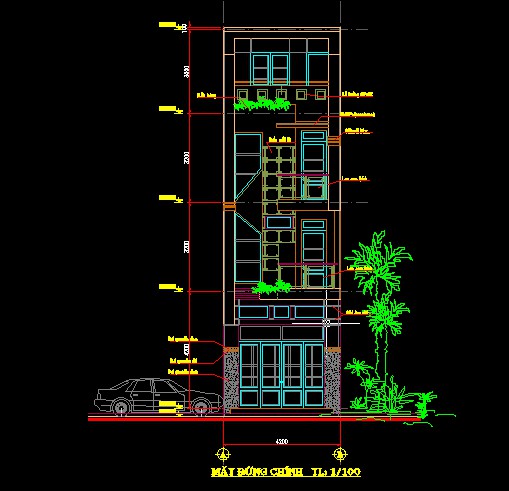 Bản vẽ thiết kế nhà phố 4x21m