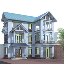 Bản vẽ thiết kế nhà phố chữ L 9x12m, 03 tầng