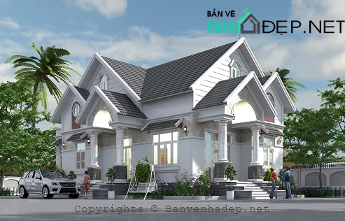 Biệt thự 1 tầng tân cổ điển kích thước 9.8×16.5m