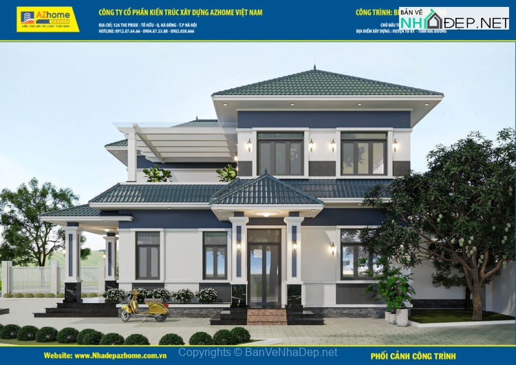 Biệt thự 2 tầng mái Nhật hiện đại 2024 ở Hải Dương,kt 12,8×12,8m