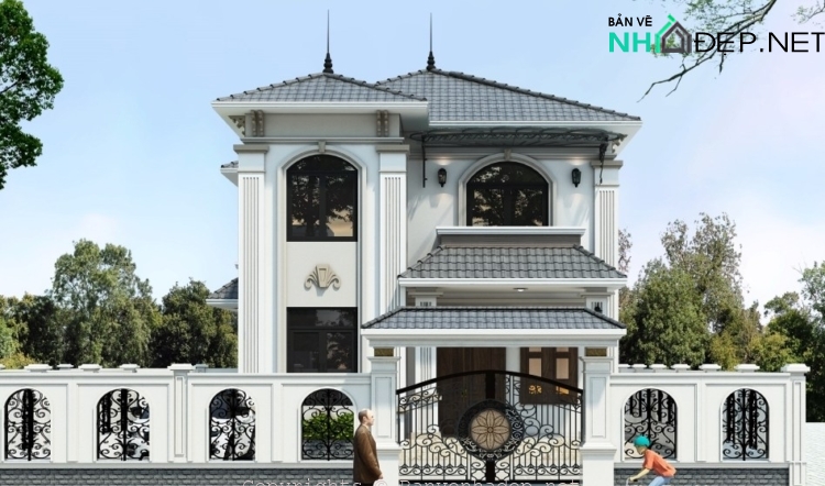 Biệt thự 2 tầng mái Nhật,kích thước 9.0×15.01m