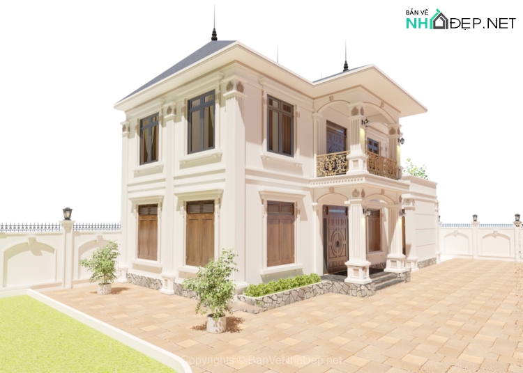 Biệt thự mái nhật 2 tầng kích thước 8.82×17.64m