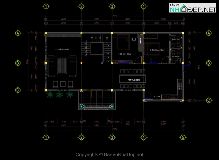 Biệt thự mái nhật 2 tầng kích thước 8.82×17.64m